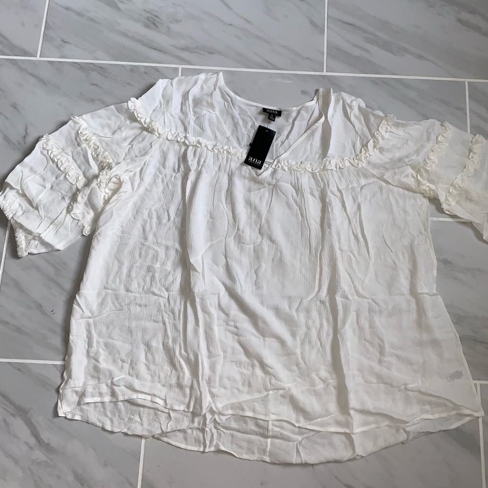 a.n.a White Puff Sleeve Blouse with Ruffled Details XL